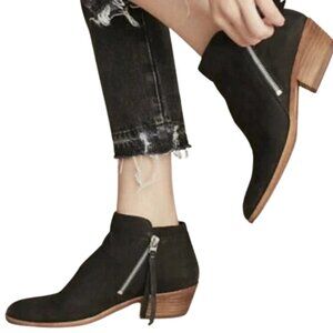 Sam Edelman Packer Black Suede Ankle Double Zipper Booties Sz. 6